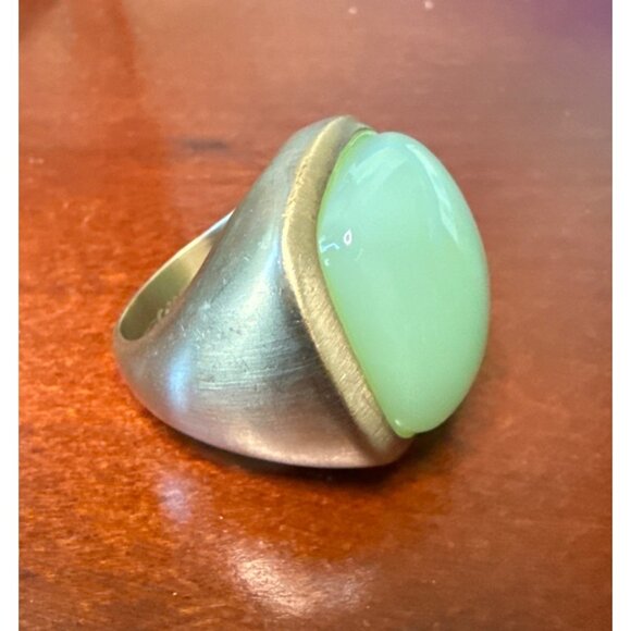 Lucas Jack Gold Tone Thick Band Ring Fluorescent Stone London - Picture 6 of 8